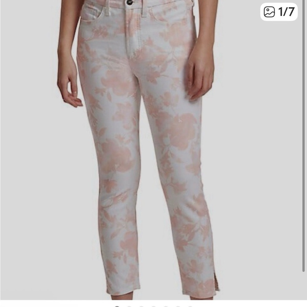 Jen 7 Floral pink white Print Jeans 6 petite‎ NEW